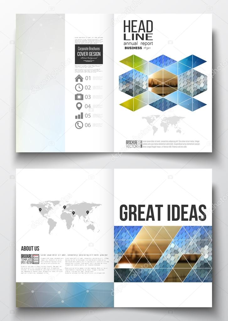 Set of business templates for brochure, magazine, flyer, booklet or annual report. Abstract colorful polygonal background with blurred image on it, modern stylish triangular and hexagonal vector