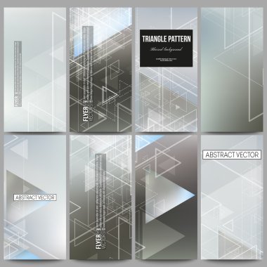 Modern vektör el ilanları kümesi. Arka arka plan bulanık üçgenler, çizgiler ve noktalar ile.