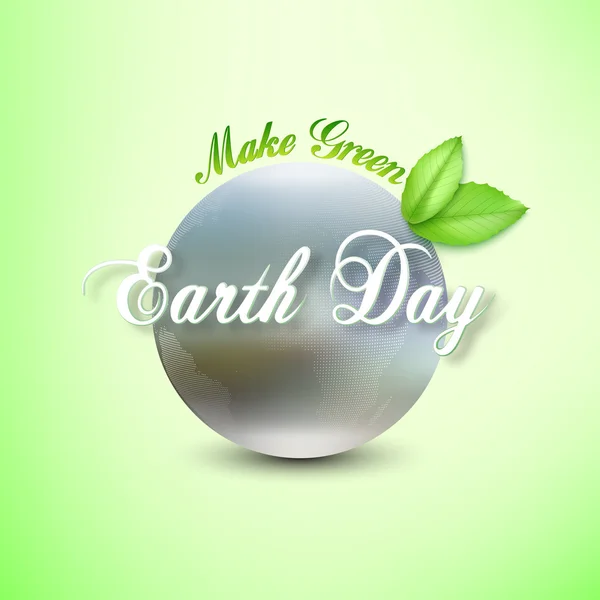 Dia da Terra fundo com as palavras, planeta borrado e folhas verdes. Ilustração vetorial — Vetor de Stock