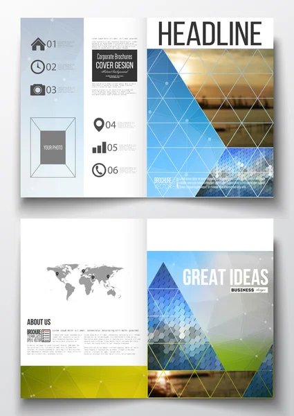 Set of business templates for brochure, magazine, flyer, booklet or annual report. Abstract colorful polygonal background with blurred image on it, modern stylish triangular and hexagonal vector — Stock Vector