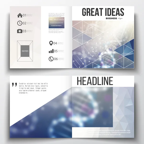 Set van jaarverslag business templates voor brochure, tijdschrift, flyer of boekje. DNA molecuulstructuur op een blauwe achtergrond. Science vector. — Stockvector