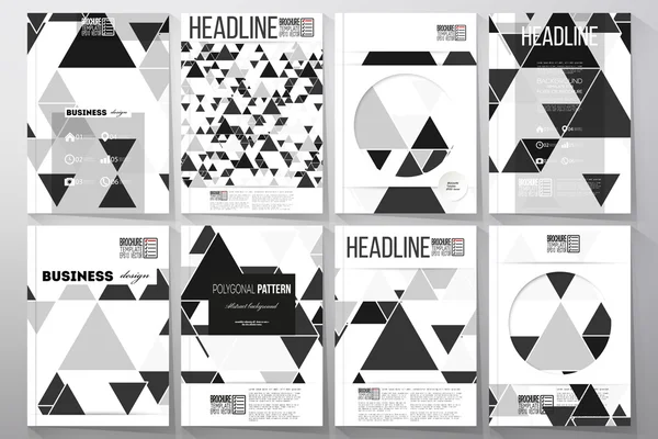 Set bedrijfssjablonen voor brochure, flyer of boekje. Driehoekige vector patroon. Abstracte zwarte driehoeken op witte achtergrond — Stockvector