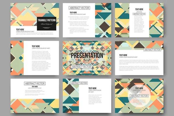 Conjunto de 9 plantillas para diapositivas de presentación. Diseño de materiales. Fondo de vector coloreado — Vector de stock