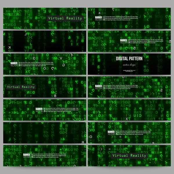 Conjunto de bandeiras modernas. Realidade virtual, fundo de tecnologia abstrata com símbolos verdes, ilustração vetorial . —  Vetores de Stock