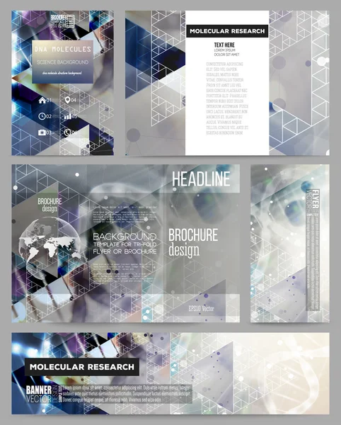 Reeks zakelijke sjablonen voor presentatie, brochure, flyer of brochure. DNA-molecuul structuur op donker blauwe achtergrond. — Stockvector