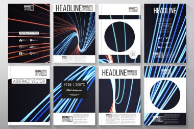 Broşür, el ilanı veya kitapçık için iş şablonları kümesi. Soyut çizgiler arka plan, hareket tasarımı vektör illüstrasyon