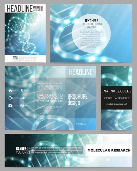 Reeks zakelijke sjablonen voor presentatie, brochure, flyer of brochure. DNA-molecuul structuur op donker blauwe achtergrond. — Stockvector