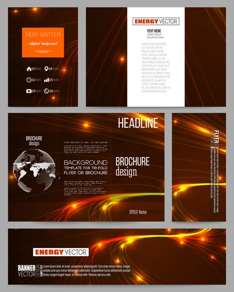 Set di modelli di business per presentazione, brochure, volantino o opuscolo. Sfondo linee astratte, dinamica decorazione incandescente, motion design, illustrazione vettore stile energia — Vettoriale Stock