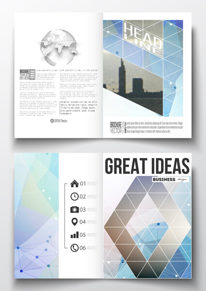 Set of business templates for brochure, magazine, flyer, booklet or annual report. Abstract colorful polygonal backdrop with blurred image, modern stylish triangular vector texture