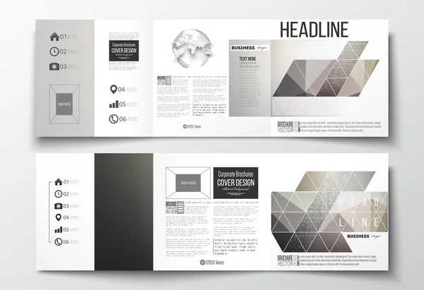 Vectorset van Tri-Fold brochures, vierkante ontwerpsjablonen. Microchip achtergrond, elektrische circuits, Science vector template. — Stockvector