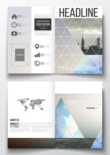 Set of business templates for brochure, magazine, flyer, booklet or annual report. Abstract colorful polygonal backdrop with blurred image, modern stylish triangular vector texture