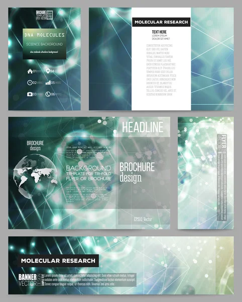 Set of business templates for presentation, brochure, flyer or booklet. DNA molecule structure on dark geen background. — Stockvector