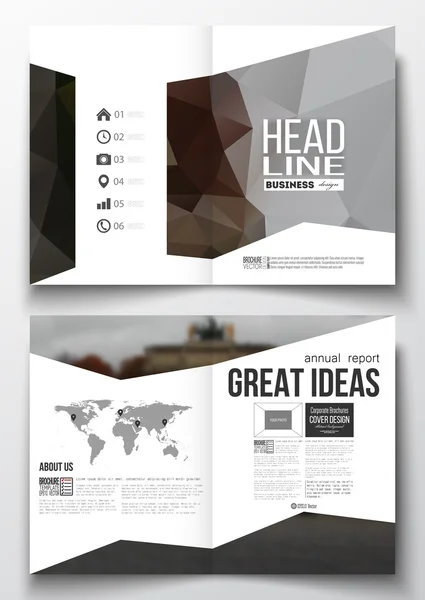 Set of business templates for brochure, magazine, flyer, booklet or annual report. Polygonal background, blurred image, urban landscape, modern triangular vector texture — Stock Vector