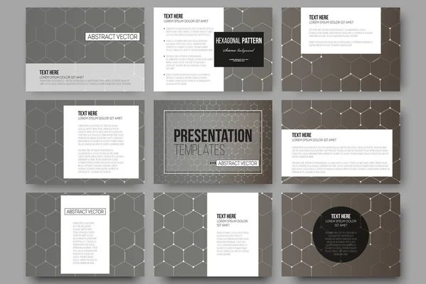 Conjunto de 9 plantillas para diapositivas de presentación. Patrón químico, ilustración vectorial de diseño hexagonal — Vector de stock