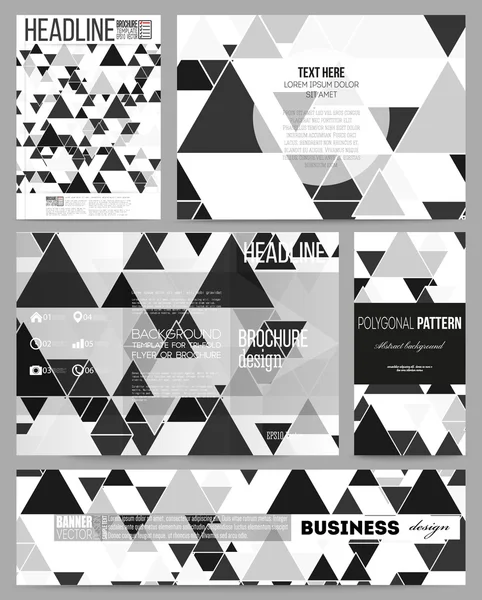 Reeks zakelijke sjablonen voor presentatie, brochure, flyer of brochure. Driehoekige vector patroon. Abstracte zwarte driehoekjes op witte achtergrond — Stockvector