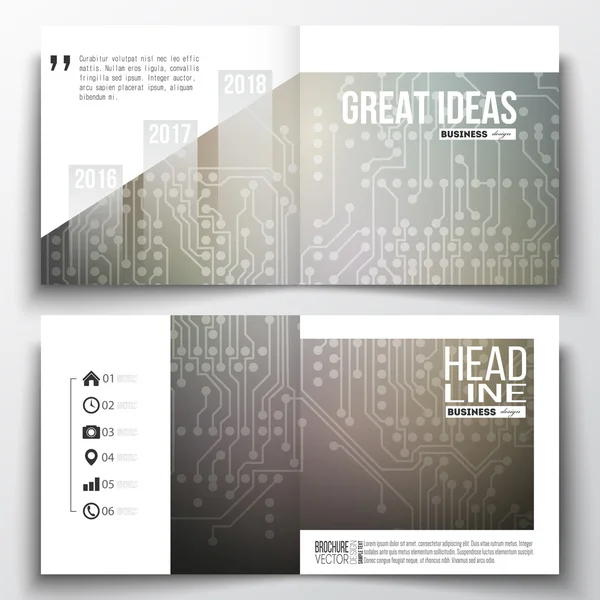 Set of annual report business templates for brochure, magazine, flyer or booklet. Microchip background, electrical circuits, science design vector template — Stock Vector