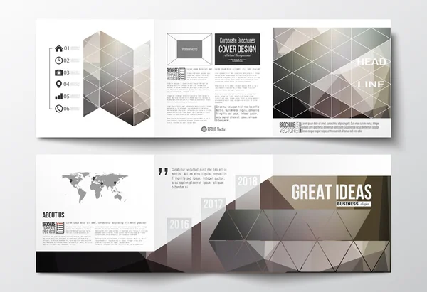 Ensemble de brochures triples, gabarits carrés. Fond flou abstrait, texture vectorielle sombre moderne et élégante . — Image vectorielle