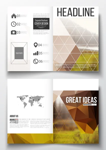 Ensemble de modèles d'affaires pour brochure, magazine, dépliant, livret ou rapport annuel. Fond polygonal coloré, fond naturel flou, texture vectorielle triangle élégant moderne — Image vectorielle