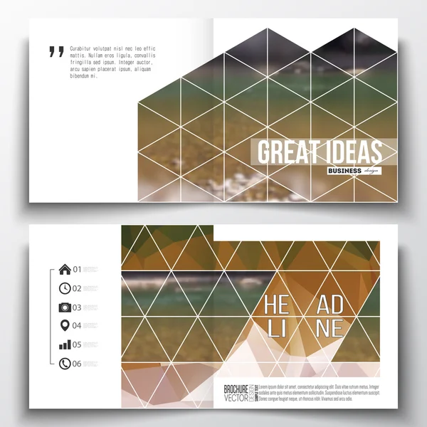 Set of annual report business templates for brochure, magazine, flyer or booklet. Colorful polygonal backdrop, blurred natural background, modern stylish triangle vector texture