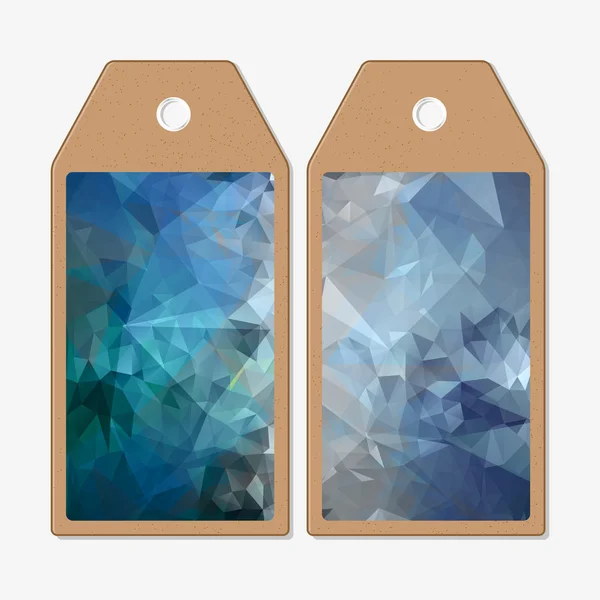 Tags design des deux côtés, étiquettes de vente en carton. Fond polygonal bleu abstrait, fond coloré, texture vectorielle élégante moderne — Image vectorielle