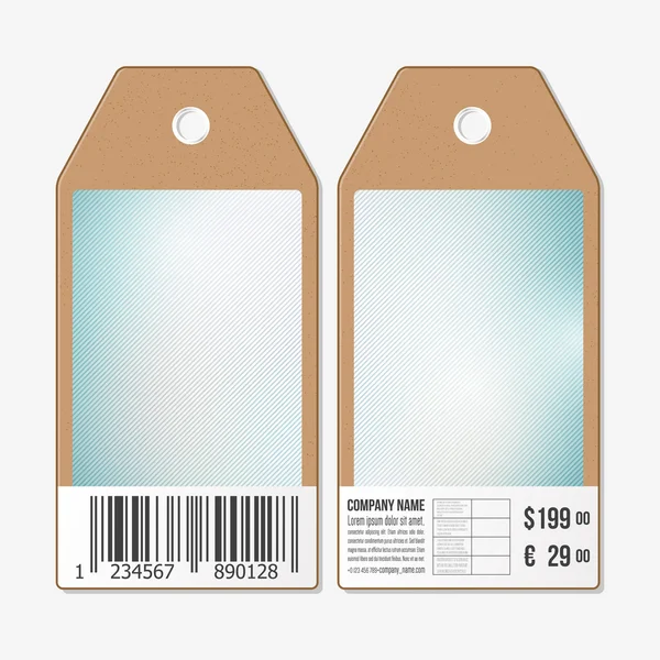 Design de etiquetas de vetor em ambos os lados, etiquetas de venda de papelão com código de barras. Linhas de fundo — Vetor de Stock