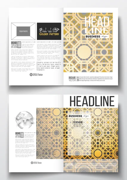 Set of business templates for brochure, magazine, flyer, booklet or annual report. Islamic golden vector texture, geometric pattern, abstract ornament. Beautiful background with arabic calligraphy