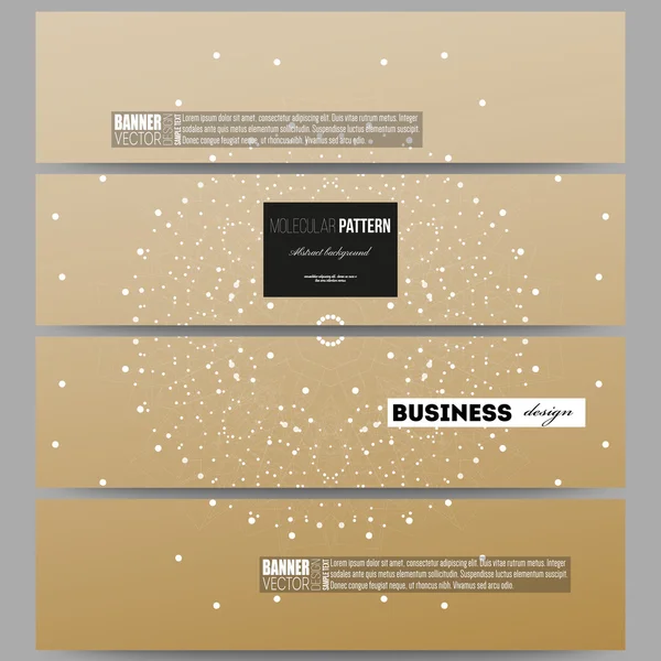 Conjunto de bandeiras modernas. Abstrato poligonal baixo fundo poli com pontos de conexão e linhas, fundo dourado, estrutura de conexão. Vetor digital ou científico — Vetor de Stock