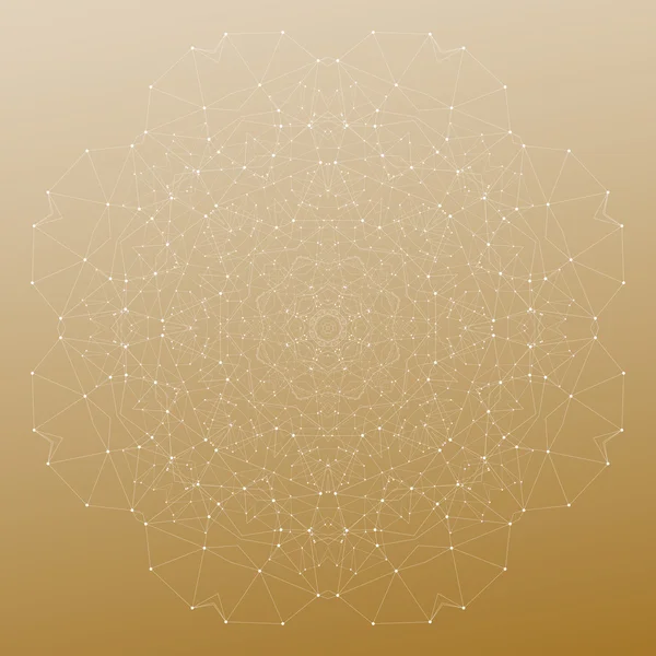 Abstrakcyjne wielokątne tło Low Poly z łączami punktów i linii, Mandala na złotym tle, struktura połączenia. Wektor cyfrowy lub naukowy — Wektor stockowy