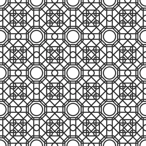 Soyut süs oluşturan üst üste binen geometrik şekiller ile dikişsiz desen. Vektör şık siyah doku — Stok Vektör