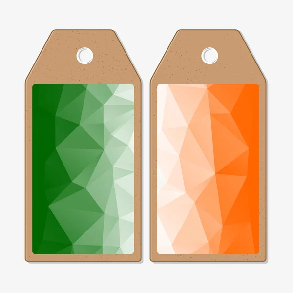 Tags design on both sides, cardboard sale labels. Background for Happy Indian Independence Day celebration with national flag colors, vector illustration — Stock Vector