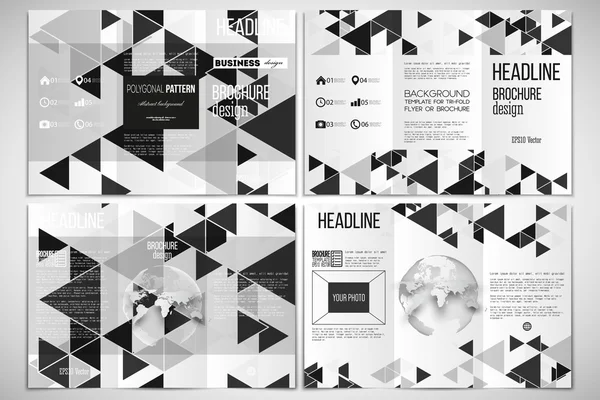 Set van Tri-Fold brochure ontwerpsjabloon. Driehoekige vector patroon. Abstracte zwarte driehoeken op witte achtergrond — Stockvector