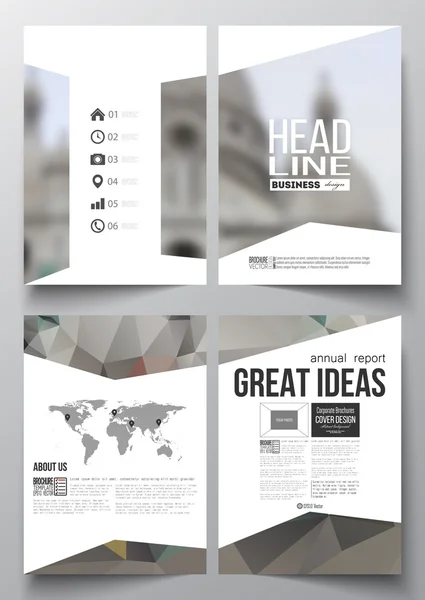 Set of business templates for brochure, magazine, flyer, booklet or annual report. Polygonal background, blurred image, cathedral Sakre-Ker, Paris cityscape, modern triangular vector texture