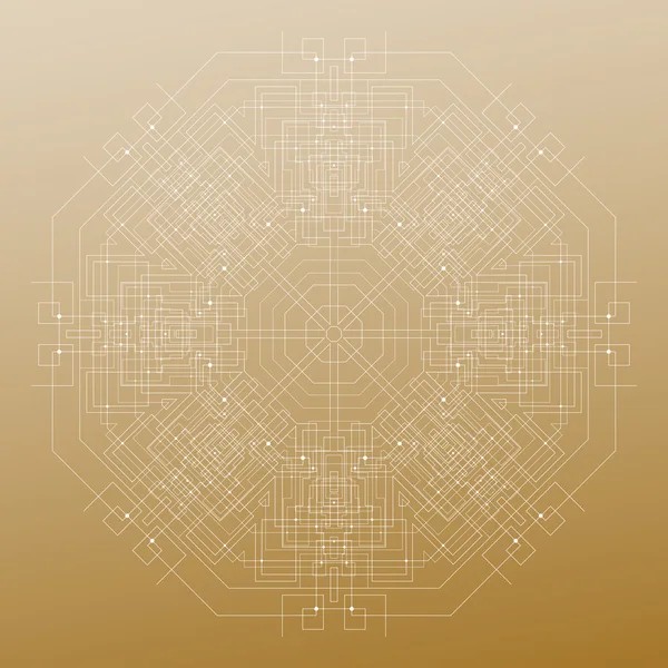 Abstract rond technologie patroon geïsoleerd op gouden achtergrond, mandala sjabloon met verbindingslijnen en stippen, verbindingsstructuur. Digitale wetenschappelijke vector — Stockvector