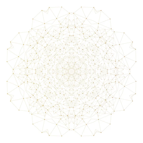 Fondo poligonal de poli bajo abstracto con puntos y líneas de conexión, mandala dorado aislado sobre fondo blanco, estructura de conexión. Vector digital o científico — Vector de stock