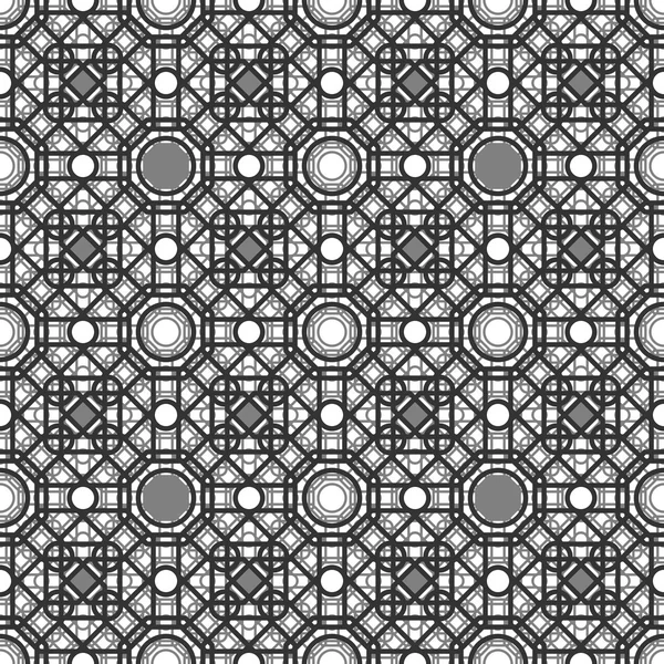 Soyut süs oluşturan üst üste binen geometrik şekiller ile dikişsiz desen. Vektör şık siyah doku — Stok Vektör