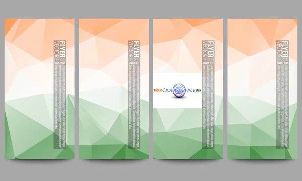 Ensemble de flyers modernes. Contexte pour la célébration de la fête de l'indépendance indienne heureuse avec roue Ashoka et couleurs du drapeau national, illustration vectorielle — Image vectorielle