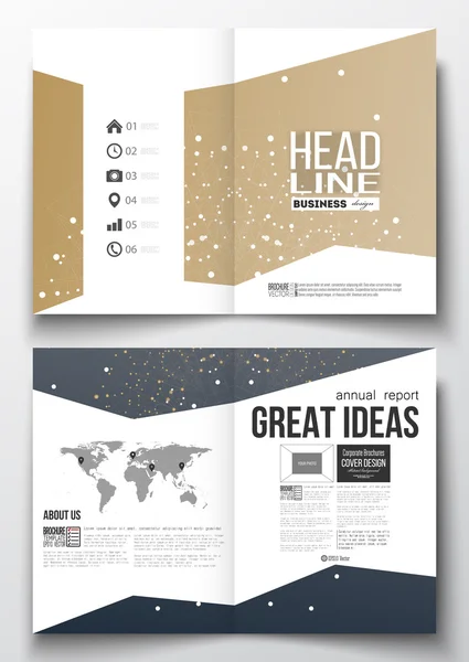 Set of business templates for brochure, magazine, flyer, booklet or annual report. Abstract polygonal low poly backdrop with connecting dots and lines, golden background, connection structure. Digital — Stock Vector