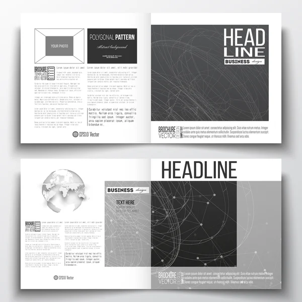 Set of annual report business templates for brochure, magazine, flyer or booklet. Molecular construction with connected lines and dots, scientific pattern on black background. — Stock Vector