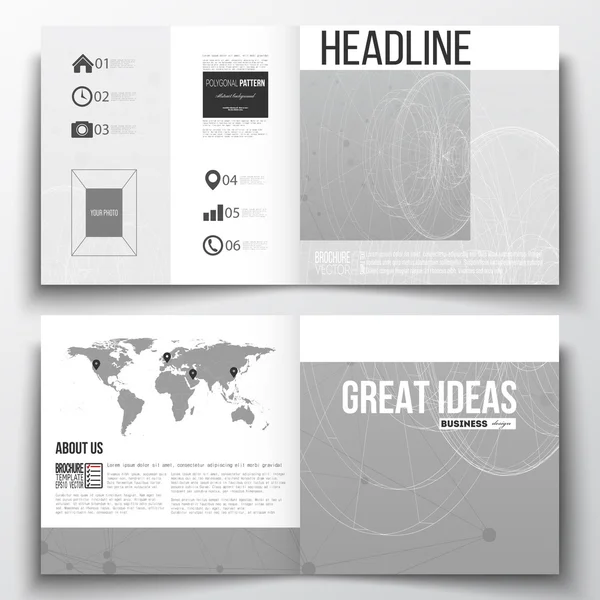 Set of annual report business templates for brochure, magazine, flyer or booklet. Molecular construction with connected lines and dots, scientific pattern on gray background. — Stock Vector