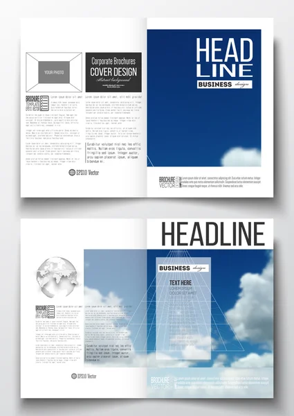 Set of business templates for brochure, magazine, flyer, booklet or annual report. Beautiful blue sky, abstract geometric background with white clouds, leaflet cover, layout, vector illustration. — Stock Vector