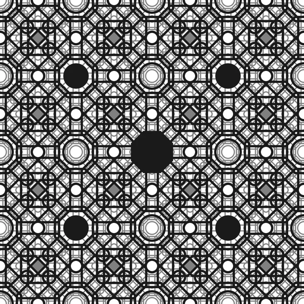 Soyut süs oluşturan üst üste binen geometrik şekiller ile dikişsiz desen. Vektör şık siyah doku — Stok Vektör