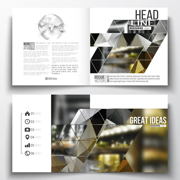 Set of annual report business templates for brochure, magazine, flyer or booklet. Colorful polygonal background, blurred image, night city landscape, modern stylish triangular vector texture