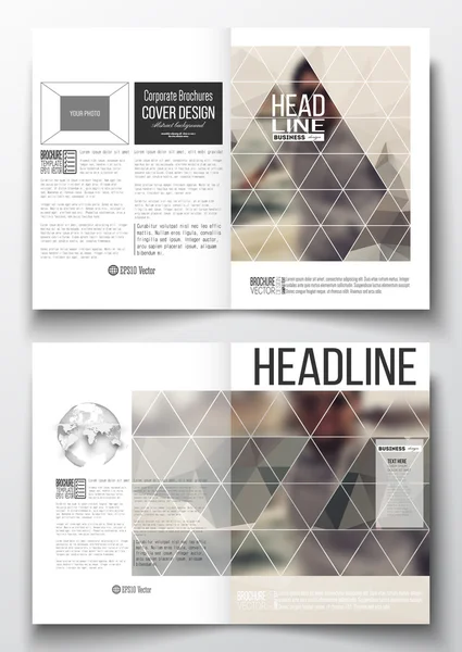 Set of business templates for brochure, magazine, flyer, booklet or annual report. Polygonal background, blurred image, vacation, travel, tourism. Modern triangular vector texture