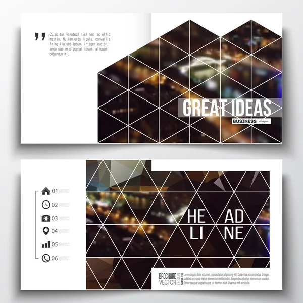 Set of annual report business templates for brochure, magazine, flyer or booklet. Dark polygonal background, blurred image, night city landscape, Paris cityscape, modern triangular vector texture — Stock Vector