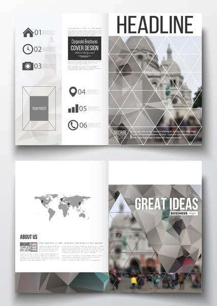 Set of business templates for brochure, magazine, flyer, booklet or annual report. Polygonal background, blurred image, cathedral Sakre-Ker, Paris cityscape, modern triangular vector texture — Stock Vector