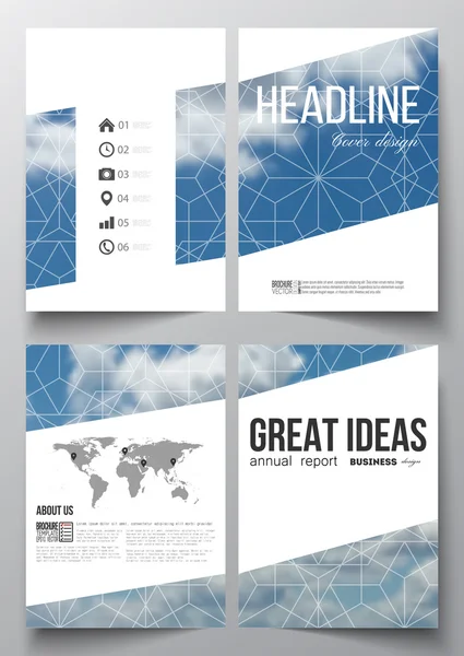 Geschäftsvorlagen für Broschüren, Magazine, Flyer, Broschüren oder Geschäftsberichte. schöner blauer Himmel, abstrakter geometrischer Hintergrund mit weißen Wolken, Prospekteinband, Layout, Vektorillustration. — Stockvektor