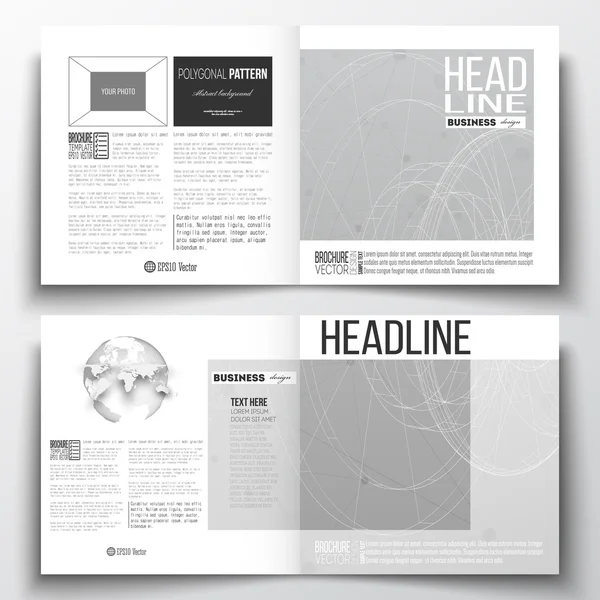Set of annual report business templates for brochure, magazine, flyer or booklet. Molecular construction with connected lines and dots, scientific pattern on gray background. — Stock Vector