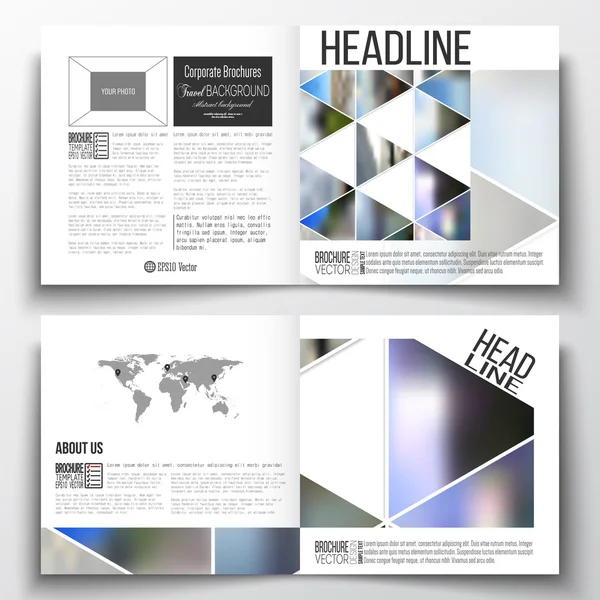Set di modelli di brochure di design quadrato. Astratto sfondo poligonale colorato, paesaggi naturali, geometrico, stile triangolare vettoriale illustrazione — Vettoriale Stock