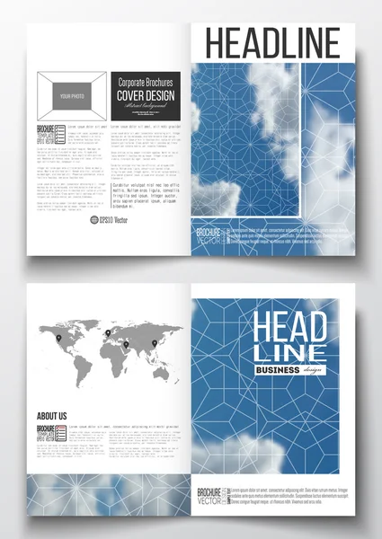 Geschäftsvorlagen für Broschüren, Magazine, Flyer, Broschüren oder Geschäftsberichte. schöner blauer Himmel, abstrakter geometrischer Hintergrund mit weißen Wolken, Prospekteinband, Layout, Vektorillustration. — Stockvektor