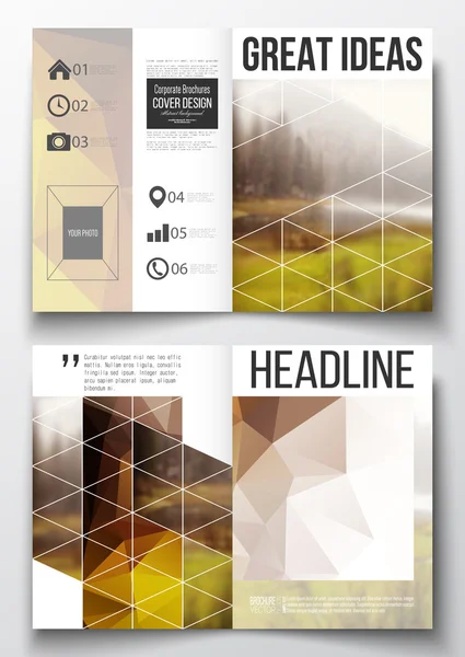 Ensemble de modèles d'affaires pour brochure, magazine, dépliant, livret ou rapport annuel. Fond polygonal coloré, fond naturel flou, texture vectorielle triangle élégant moderne — Image vectorielle